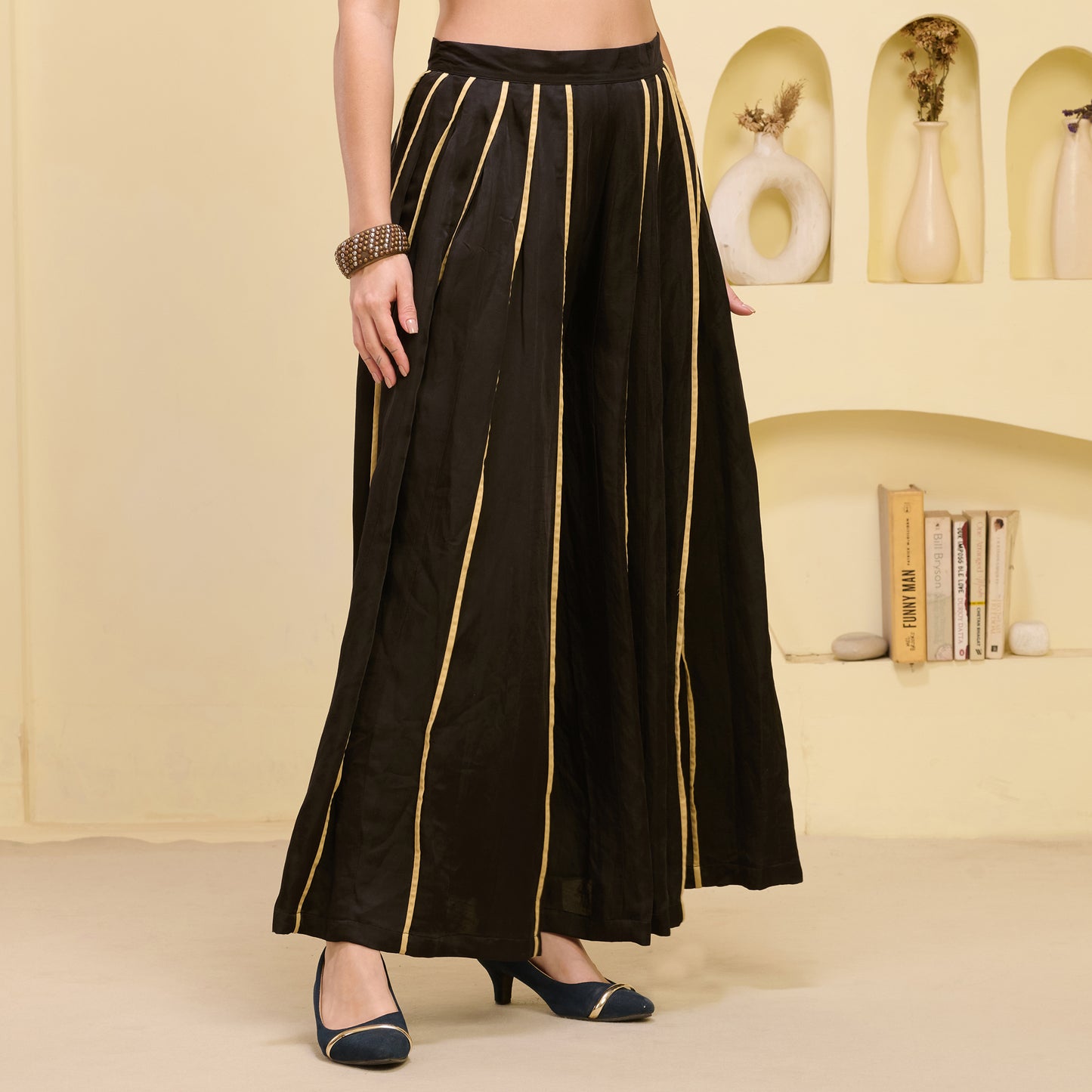 Black and Golden Pleated Palazzo