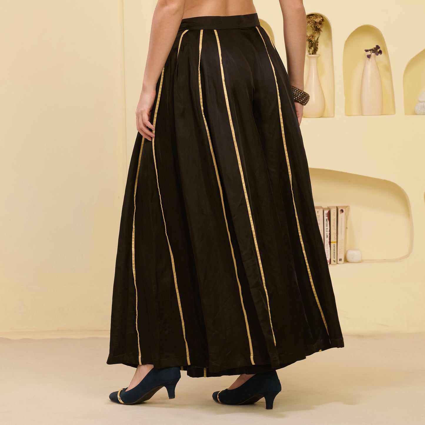 Black and Golden Pleated Palazzo