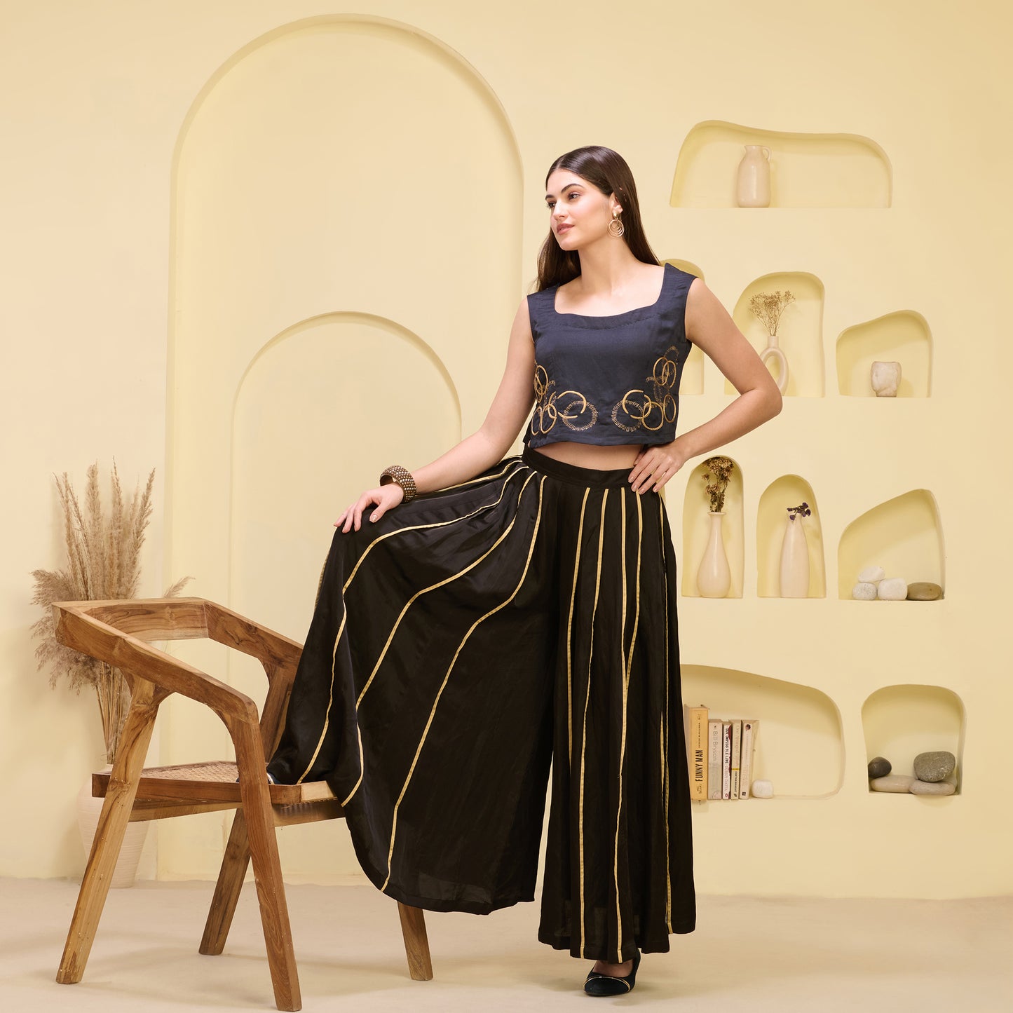 Black and Golden Pleated Palazzo