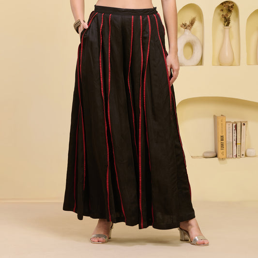 Black and Red Pleated Palazzo