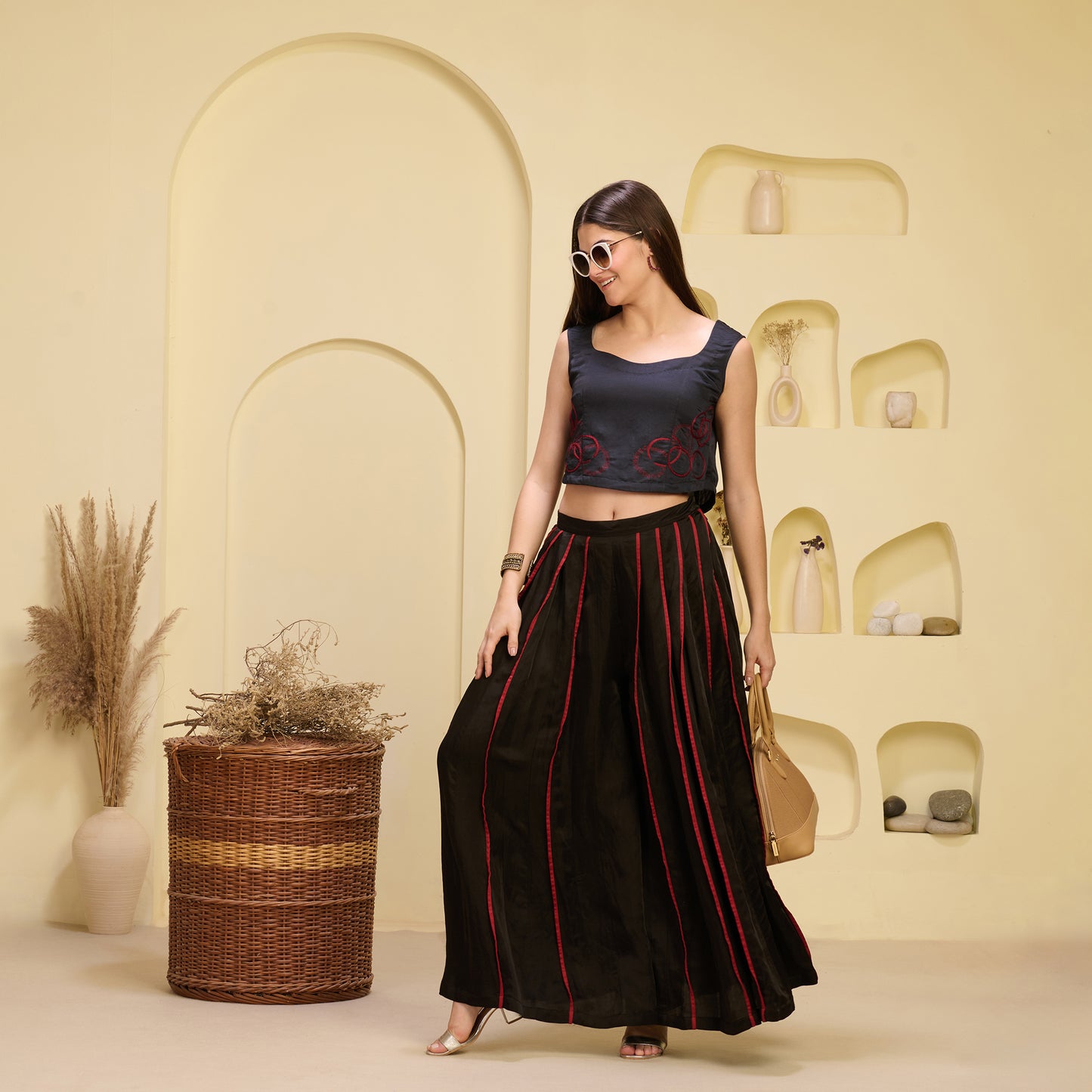 Black and Red Pleated Palazzo