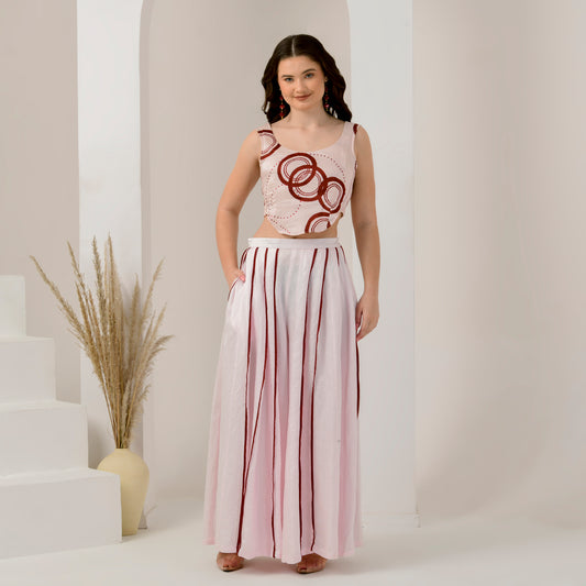 Pink and Red Wide Leg Pleated Palazzo