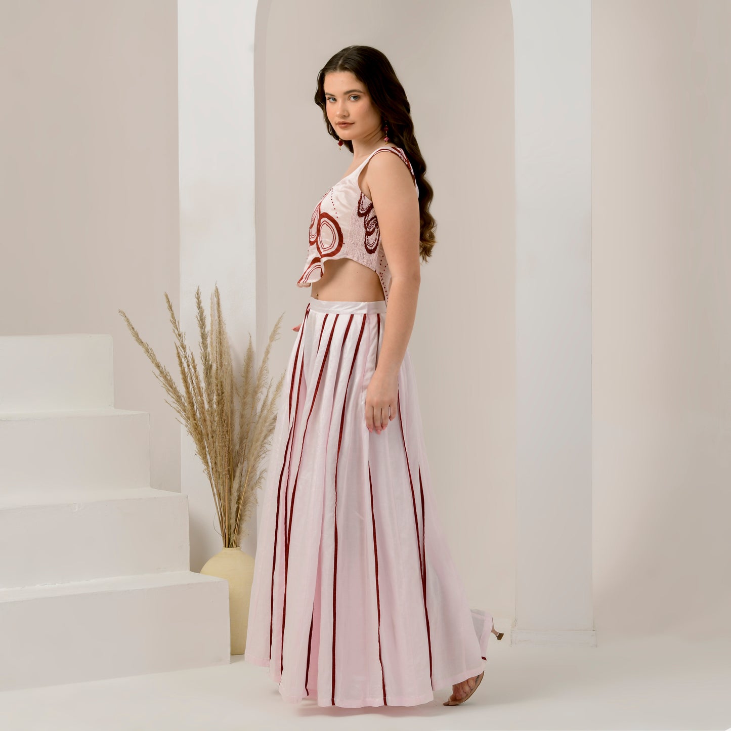 Pink and Red Wide Leg Pleated Palazzo