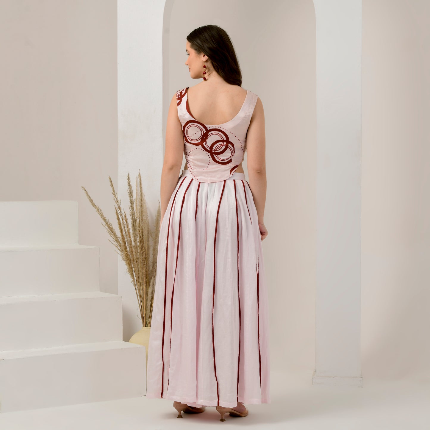 Pink and Red Wide Leg Pleated Palazzo