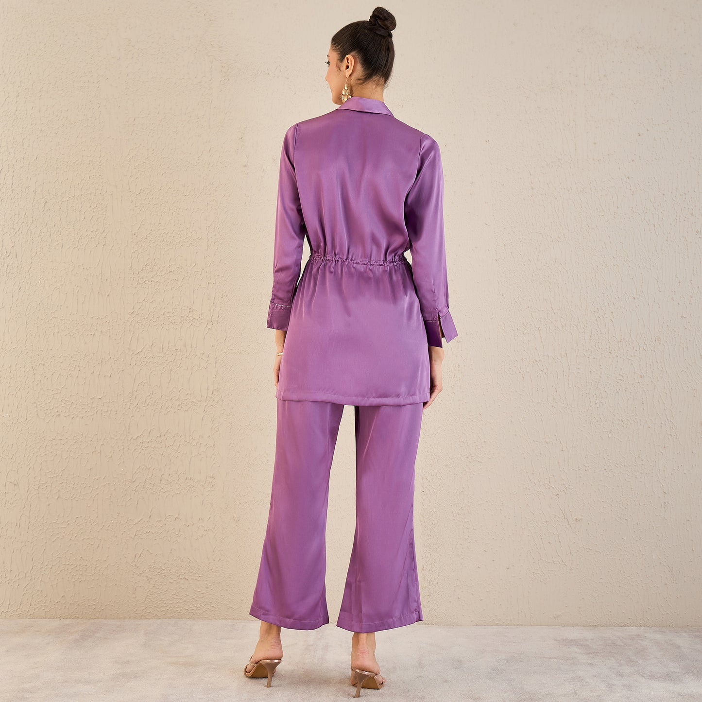 Lilac Semi-Formal Embellished Satin Tunic and Bell Bottom Pants Set