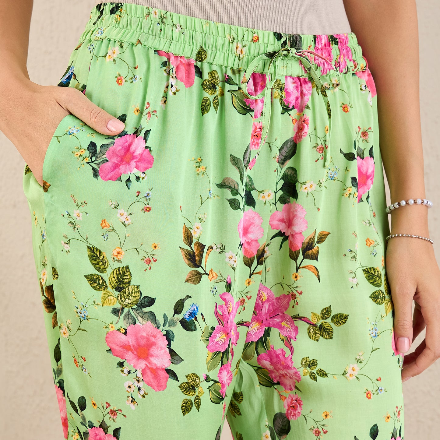 Mint Green and Pink Garden Print Sleeveless Co-ordinate Set