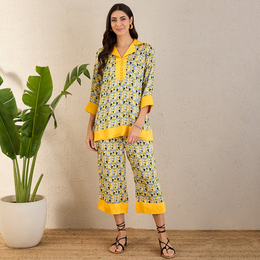 Primrose Yellow and Black Geometric Print Co-ordinate Set