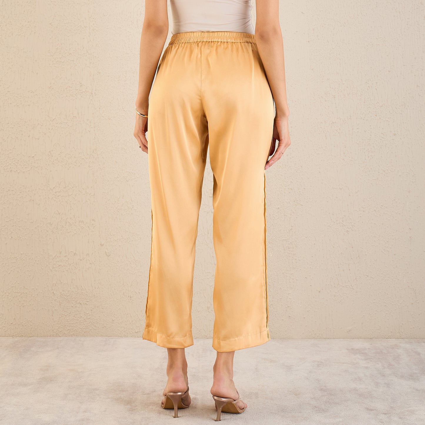 Golden Yellow Pintucked Satin Shirt and Straight Pants Set