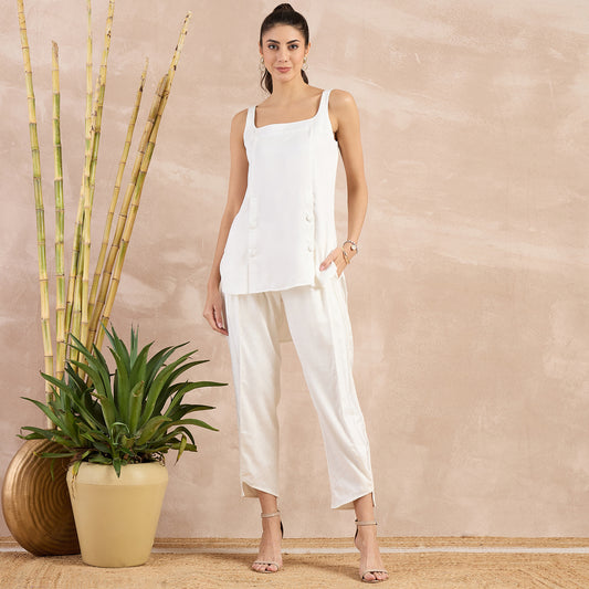 Off-White High-Low Sleeveless Top and Trouser Set