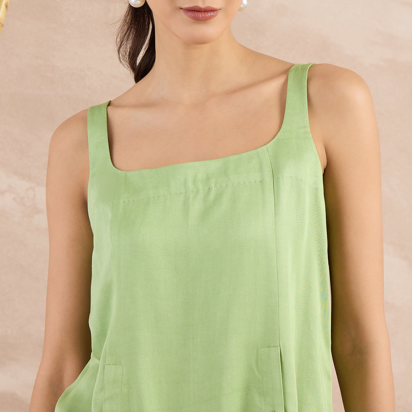 Pastel Green High-Low Sleeveless Top and Trouser Set