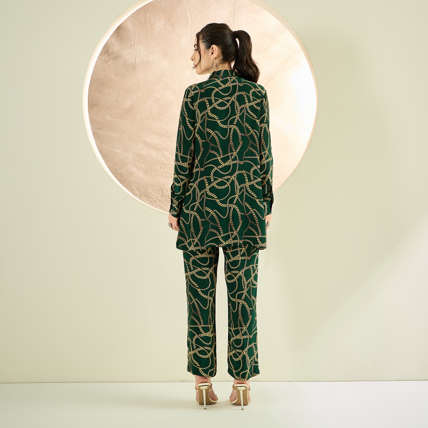 Forest Green Chain Print Shirt and Pants Co-ord Set