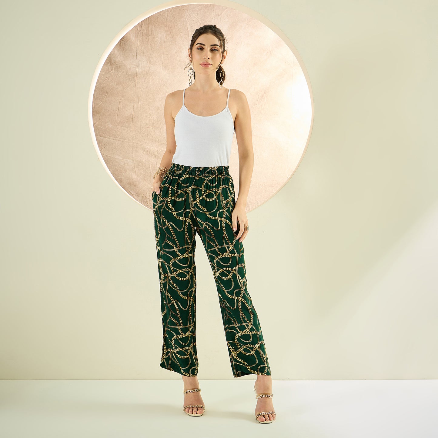 Forest Green Chain Print Shirt and Pants Co-ord Set