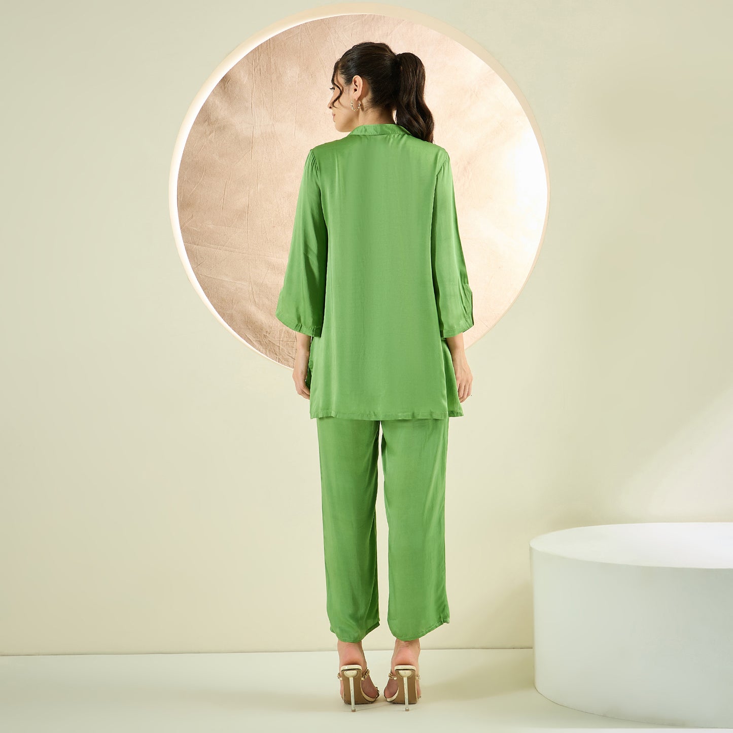 Avocado Green Hand Embroidered Short Tunic and Pant Co-ord Set