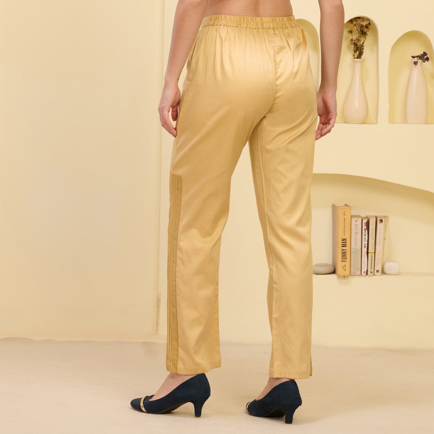 Black and Golden Hand Embroidered Pleated Shirt and Straight Trouser Set