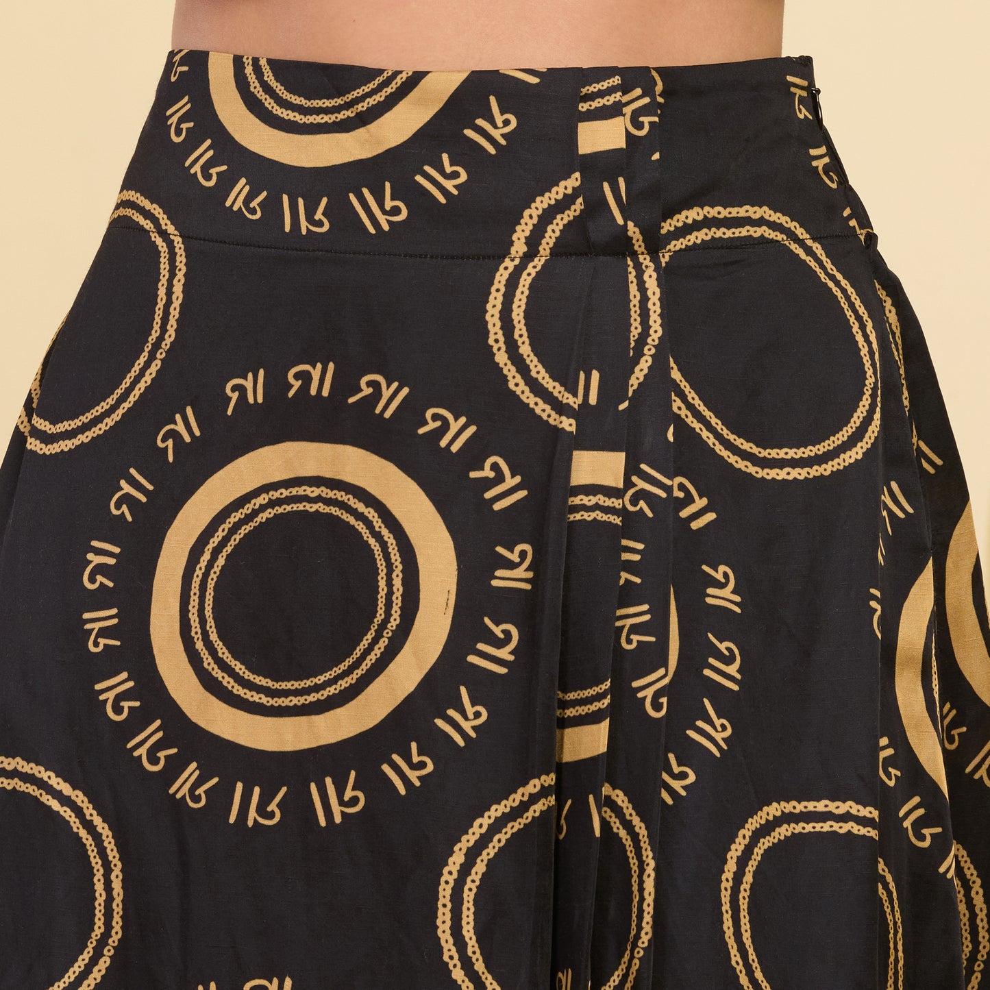 Black and Golden Hand Embroidered Cover-Up and Crop Top with Maa Print Full Length Skirt Set