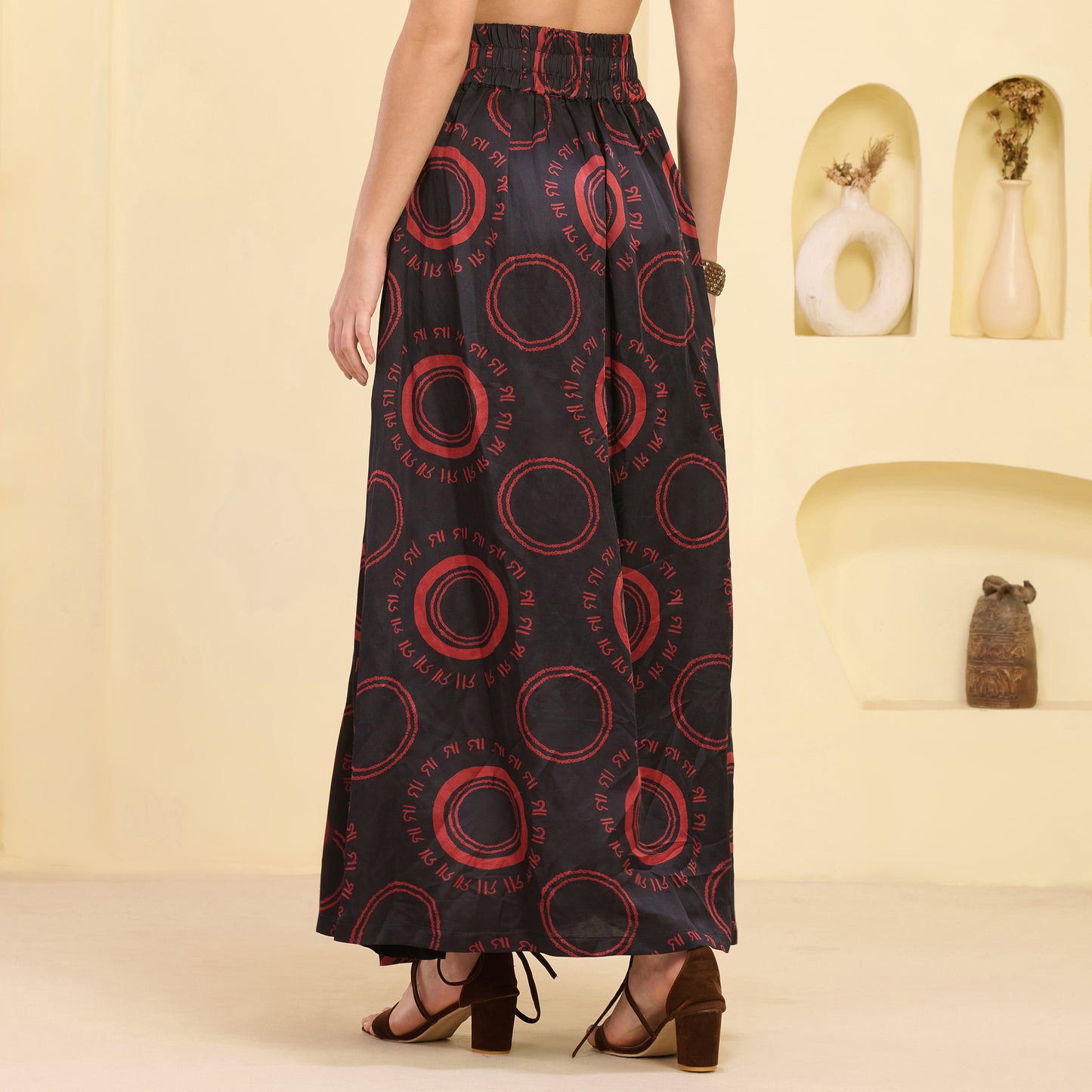 Black and Red Hand Embroidered Cover-Up and Crop Top with Maa Print Full Length Skirt Set