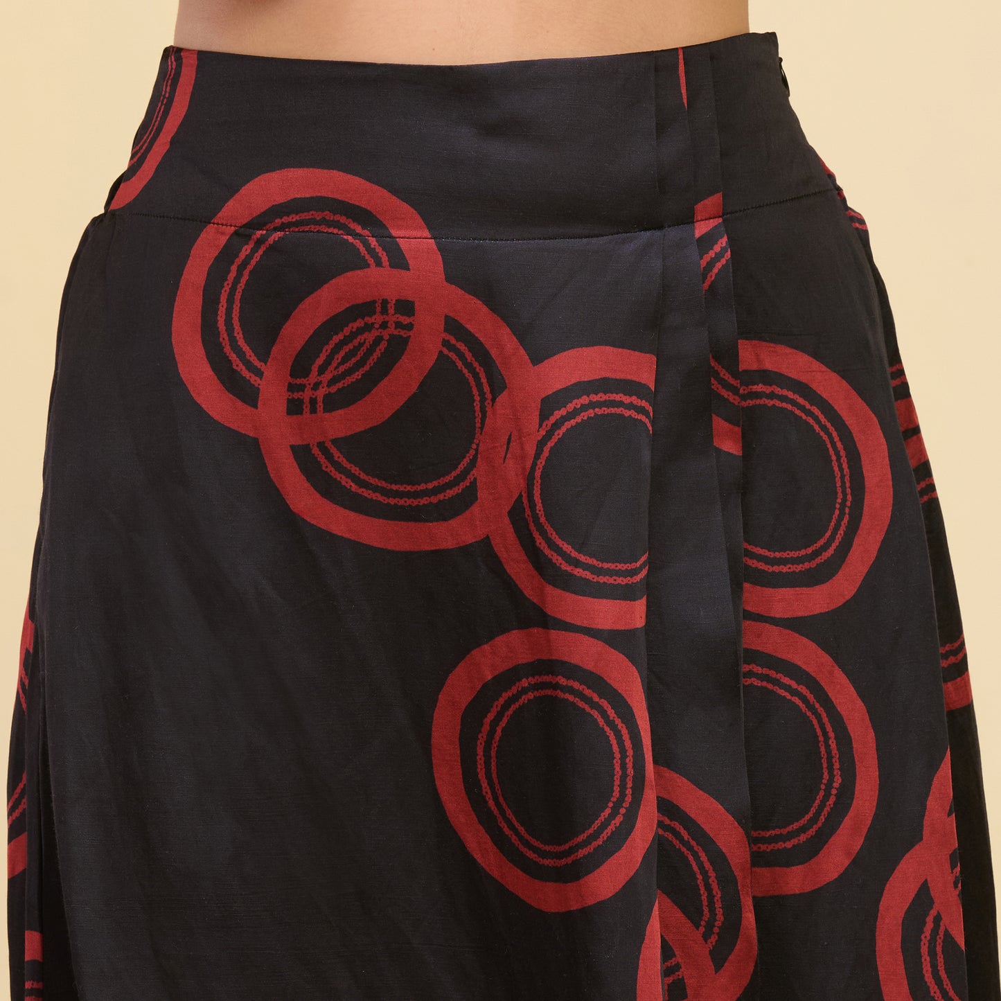 Black and Red Hand Embroidered Cover-Up and Crop Top with Powerful Print Full Length Skirt Set