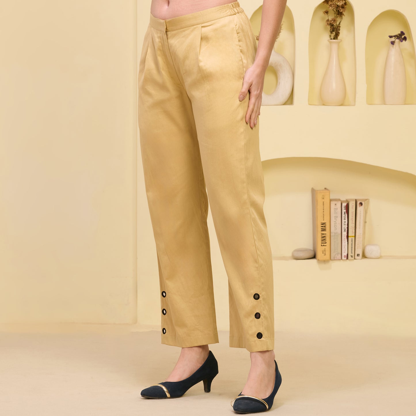 Black and Golden Powerful Stripe Print Pleated Shirt and Mirror Hand Embroidered Straight Trouser Set