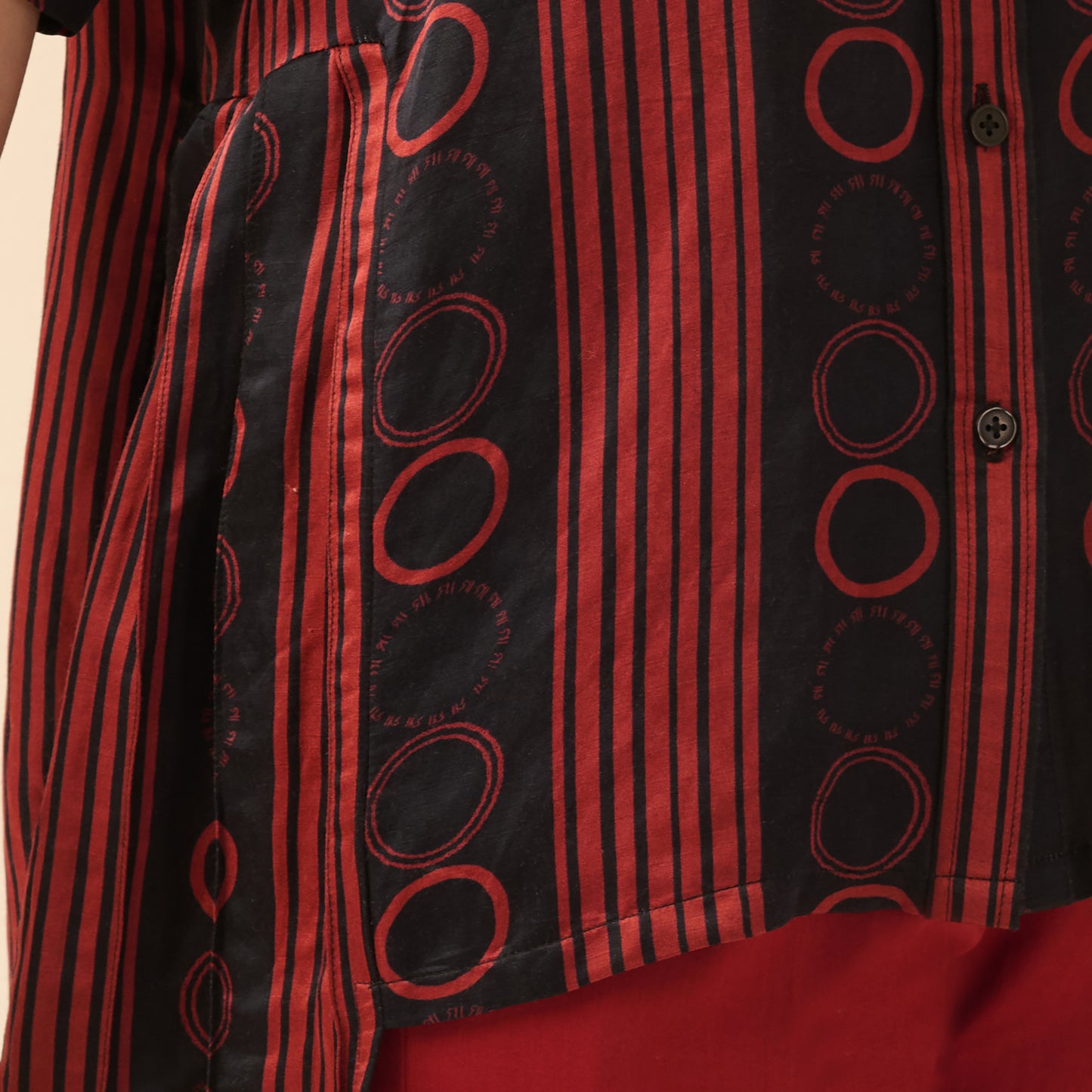 Black and Red Powerful Stripe Print Pleated Shirt and Mirror Hand Embroidered Straight Trouser Set