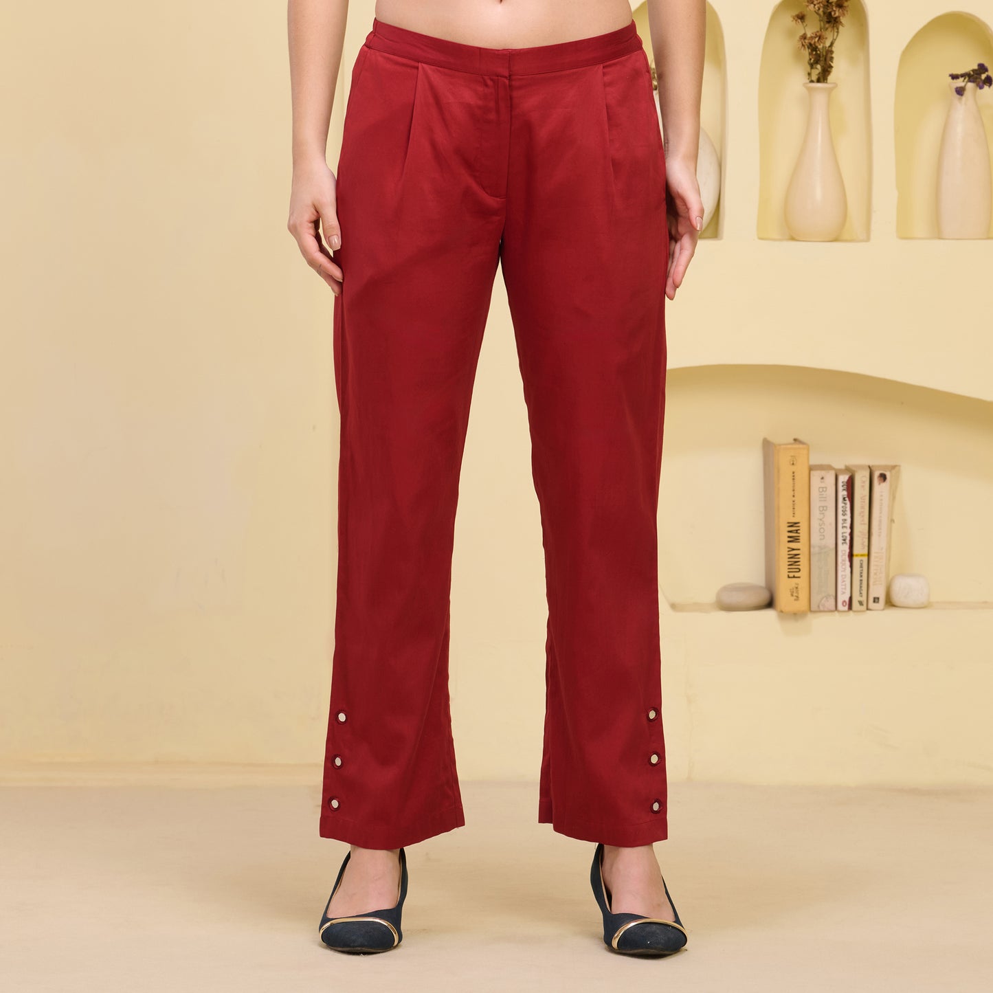 Pink and Red Powerful Stripe Print Pleated Shirt and Mirror Hand Embroidered Straight Trouser Set