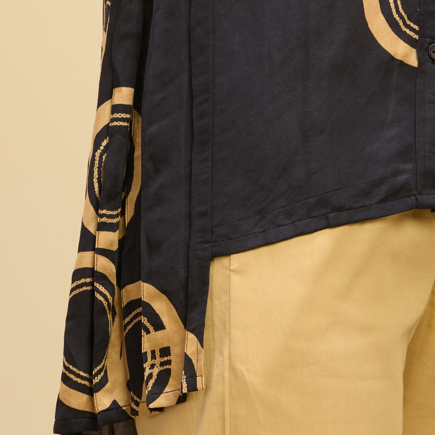 Black and Golden Powerful Print Pleated Shirt and Mirror Hand Embroidered Straight Trouser Set