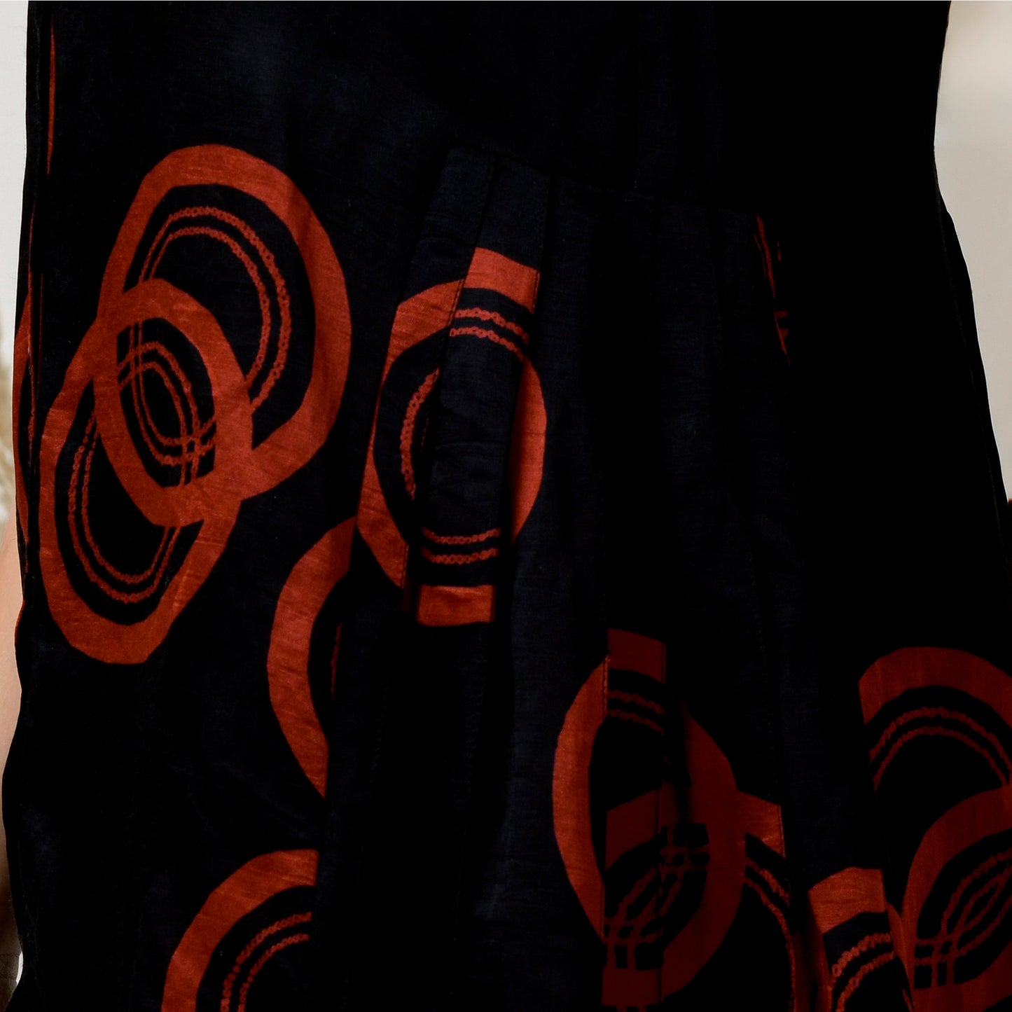 Black and Red Powerful Print Pleated Shirt and Mirror Hand Embroidered Straight Trouser Set