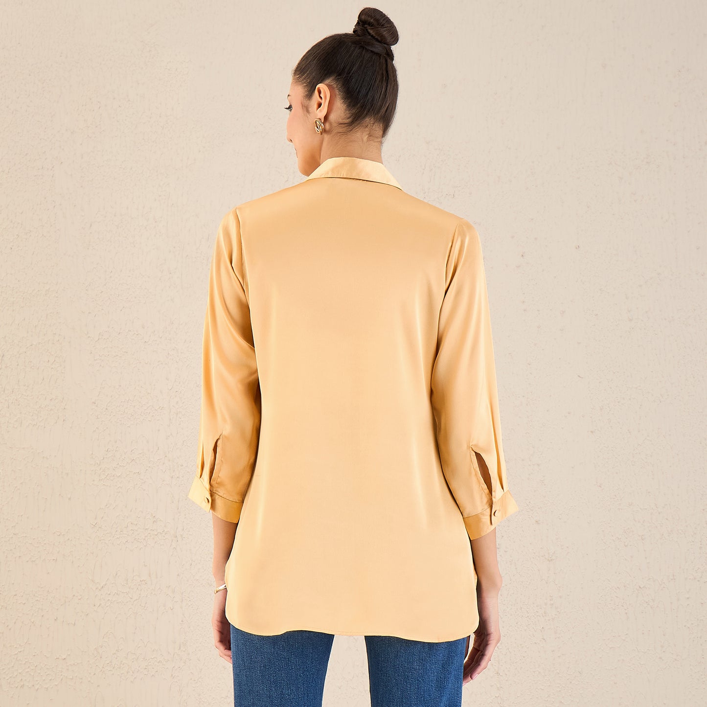 Golden Yellow Pintucked Satin Shirt