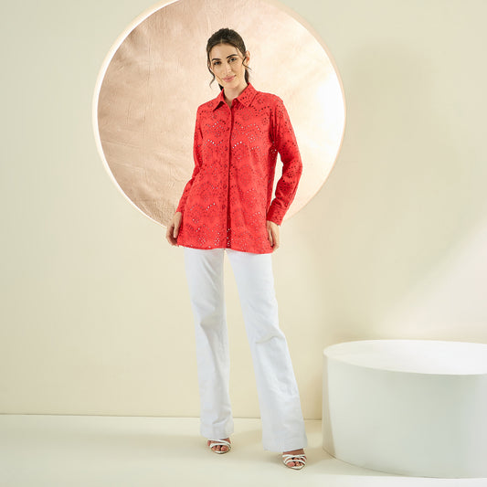 Red Eyelet Shirt