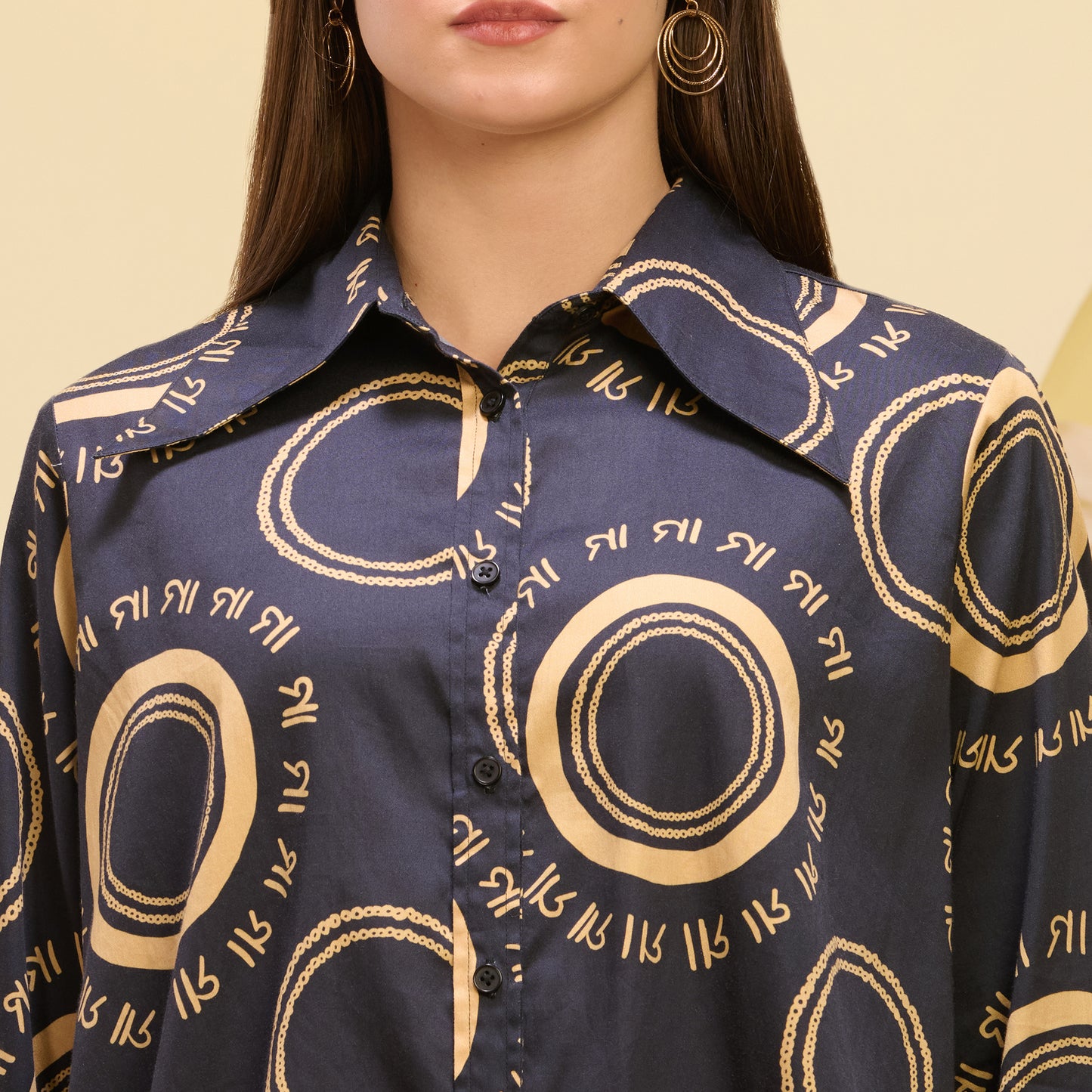 Black and Golden Maa Print Shirt with Cutout Sleeves