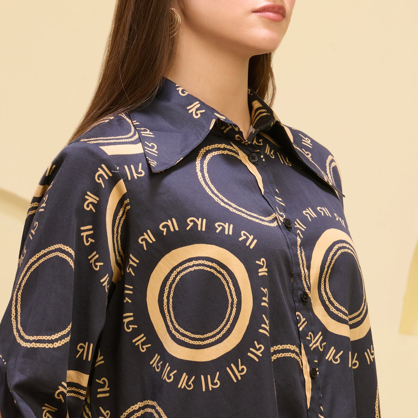 Black and Golden Maa Print Shirt with Cutout Sleeves