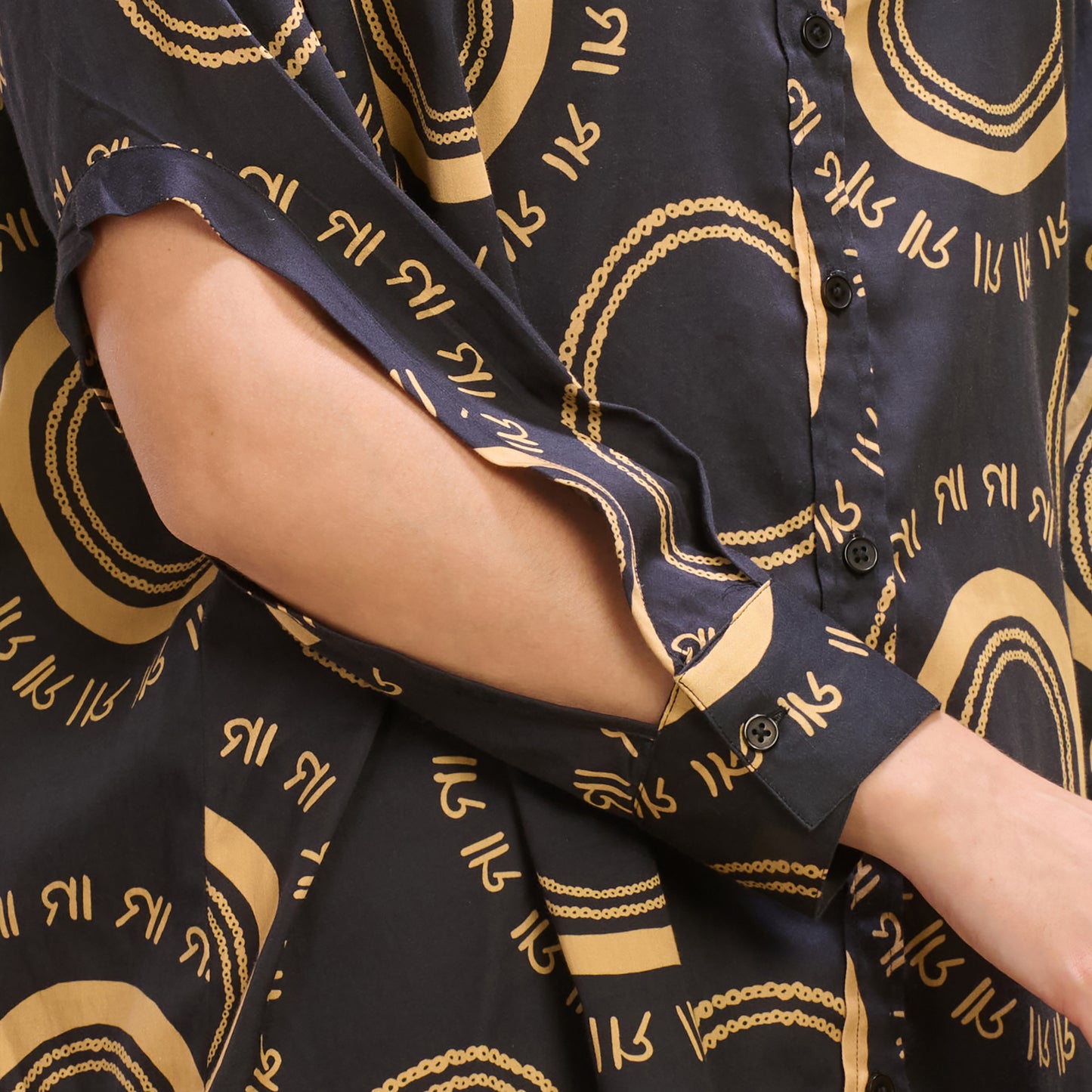 Black and Golden Maa Print Shirt with Cutout Sleeves