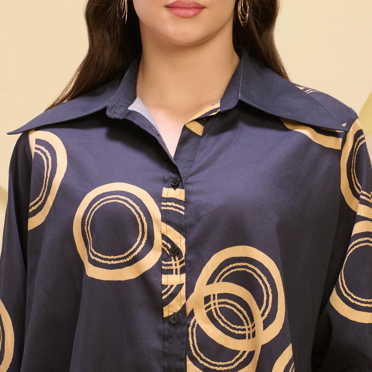 Black and Golden Powerful Print Shirt with Cutout Sleeves