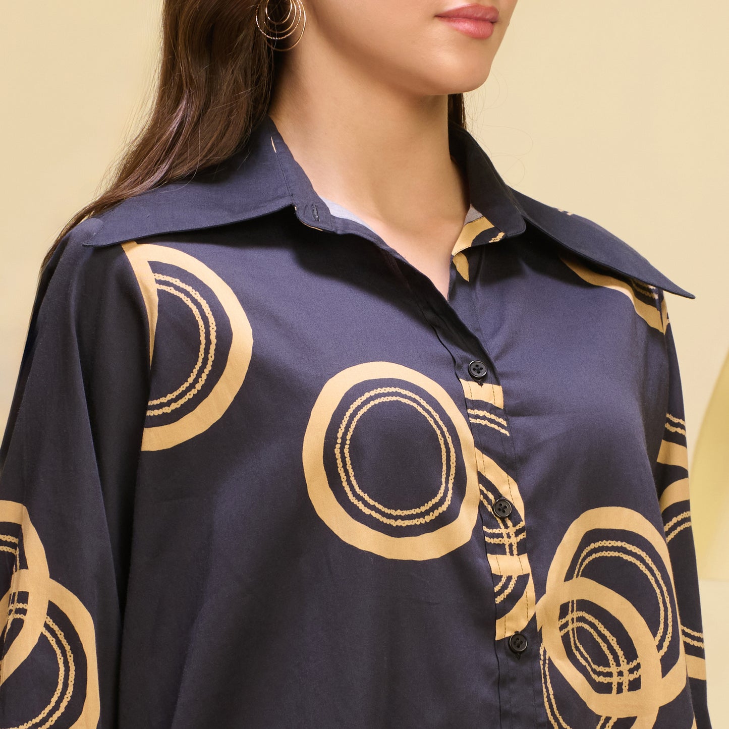 Black and Golden Powerful Print Shirt with Cutout Sleeves