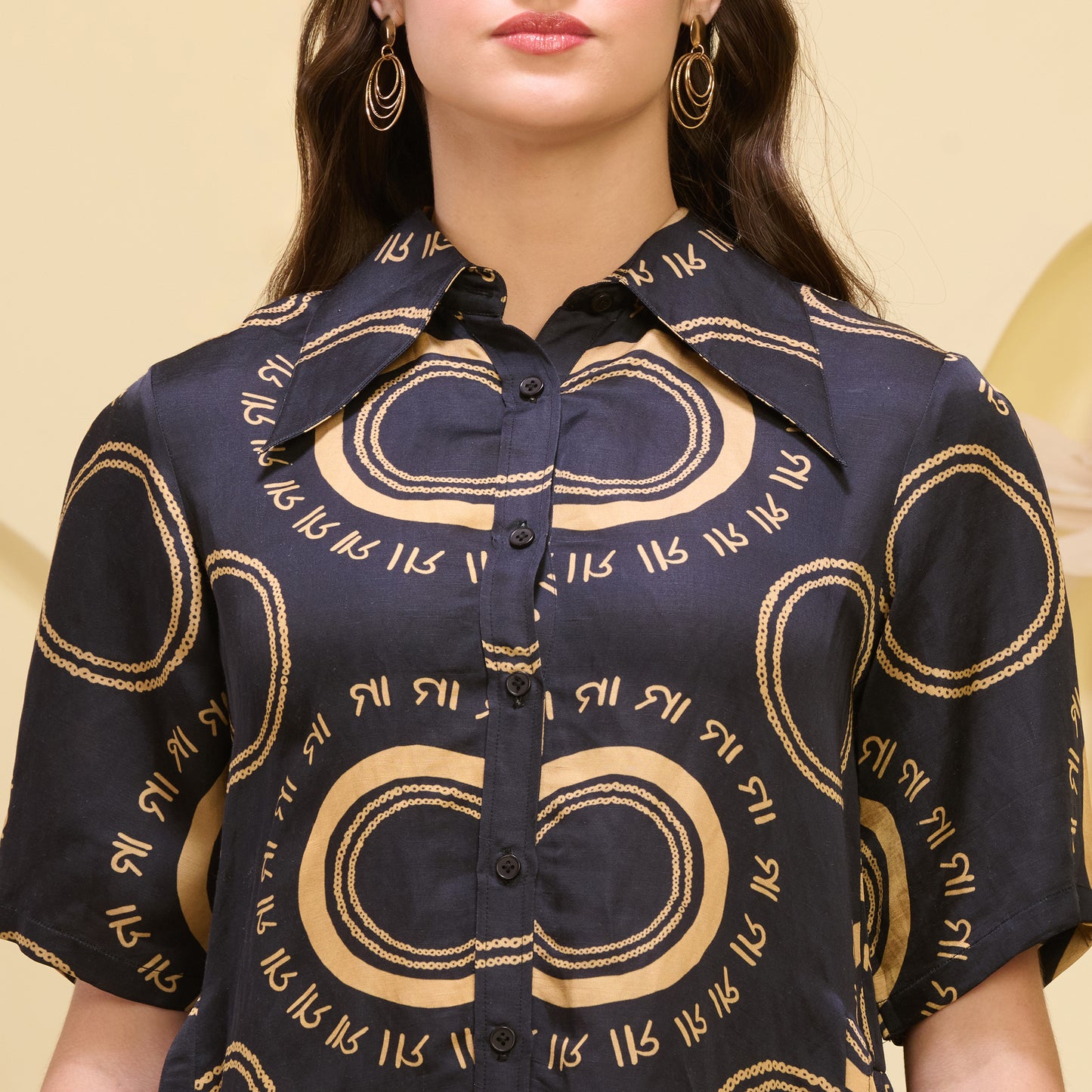 Black and Golden Maa Print Pleated Shirt