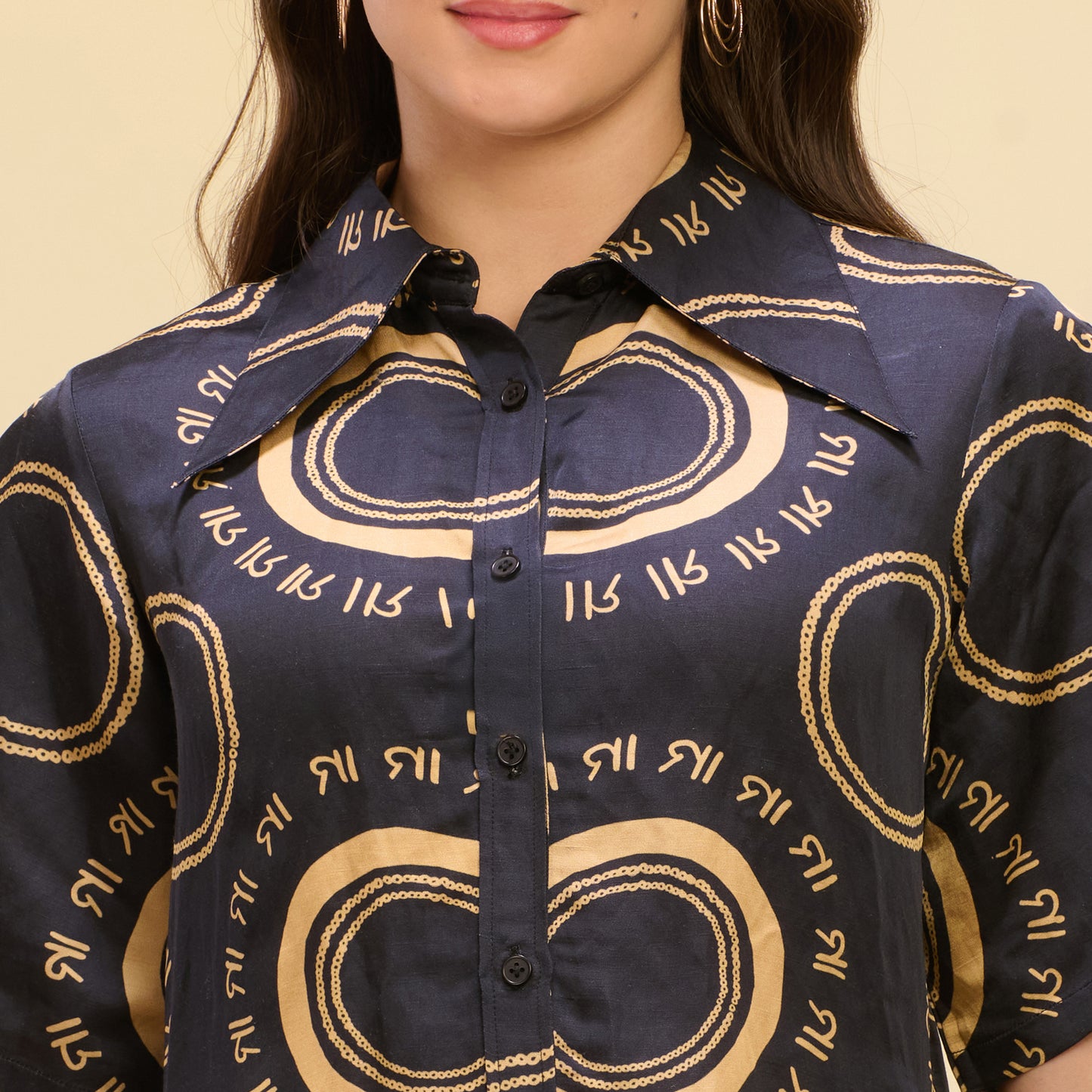 Black and Golden Maa Print Pleated Shirt