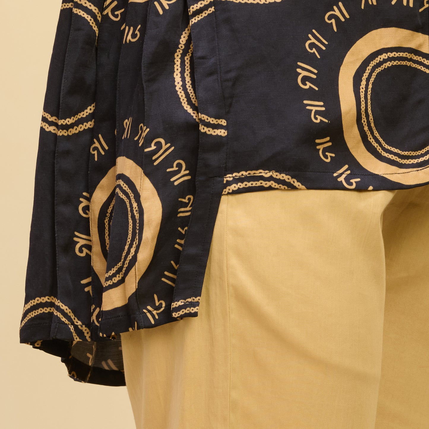 Black and Golden Maa Print Pleated Shirt