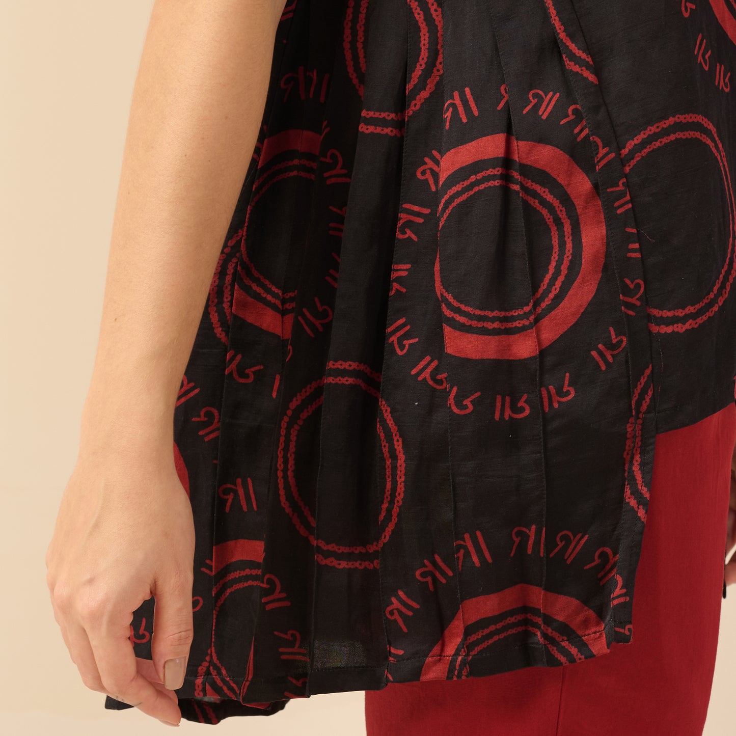 Black and Red Maa Print Pleated Shirt