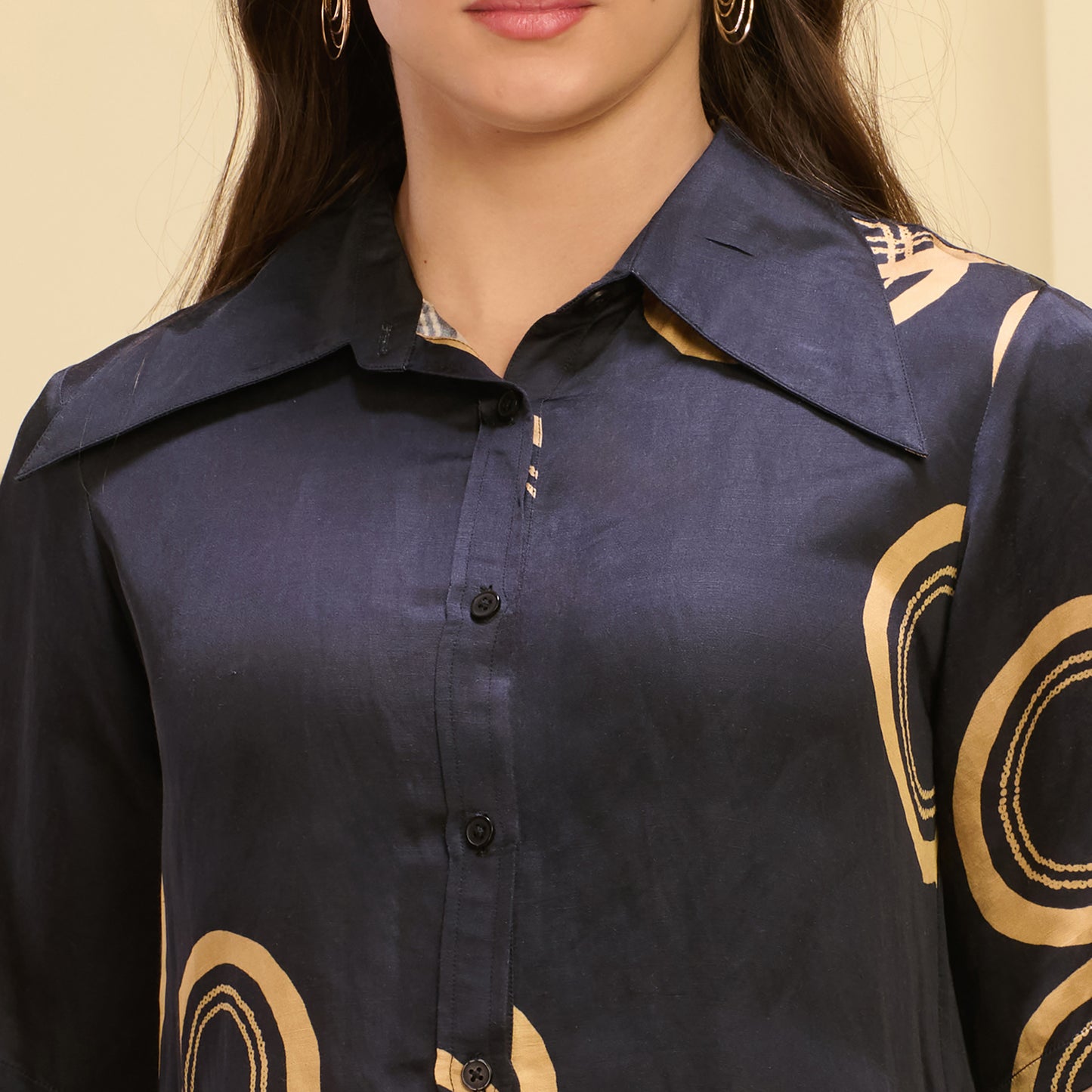 Black and Golden Powerful Print Pleated Shirt