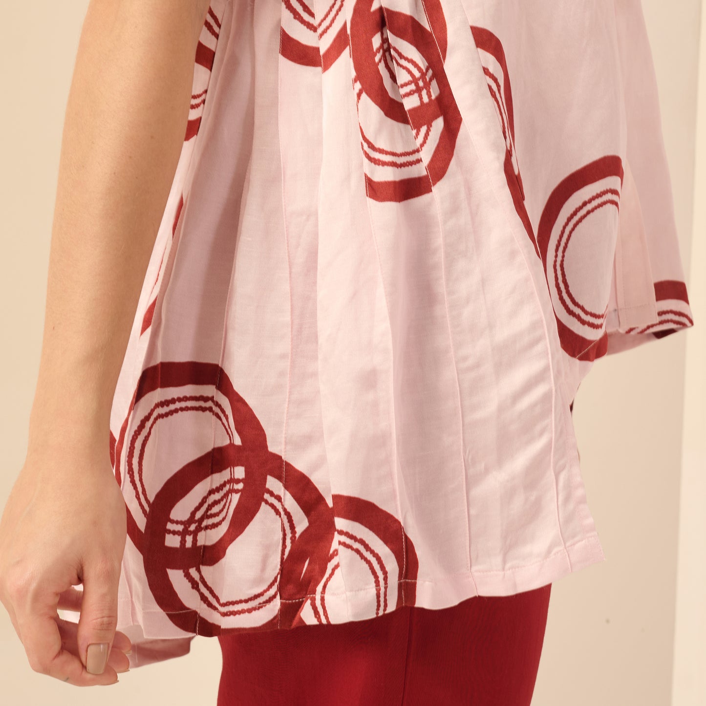 Pink and Red Powerful Print Pleated Shirt