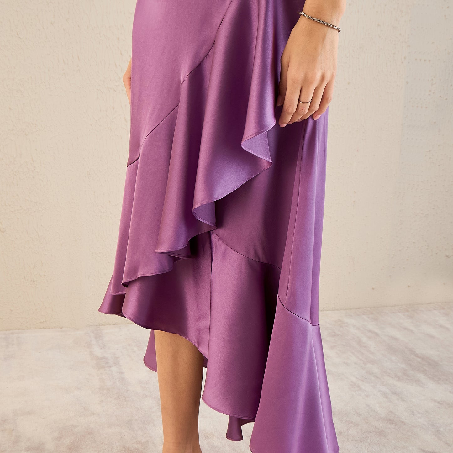 Lilac Satin Broad Frill Long Skirt