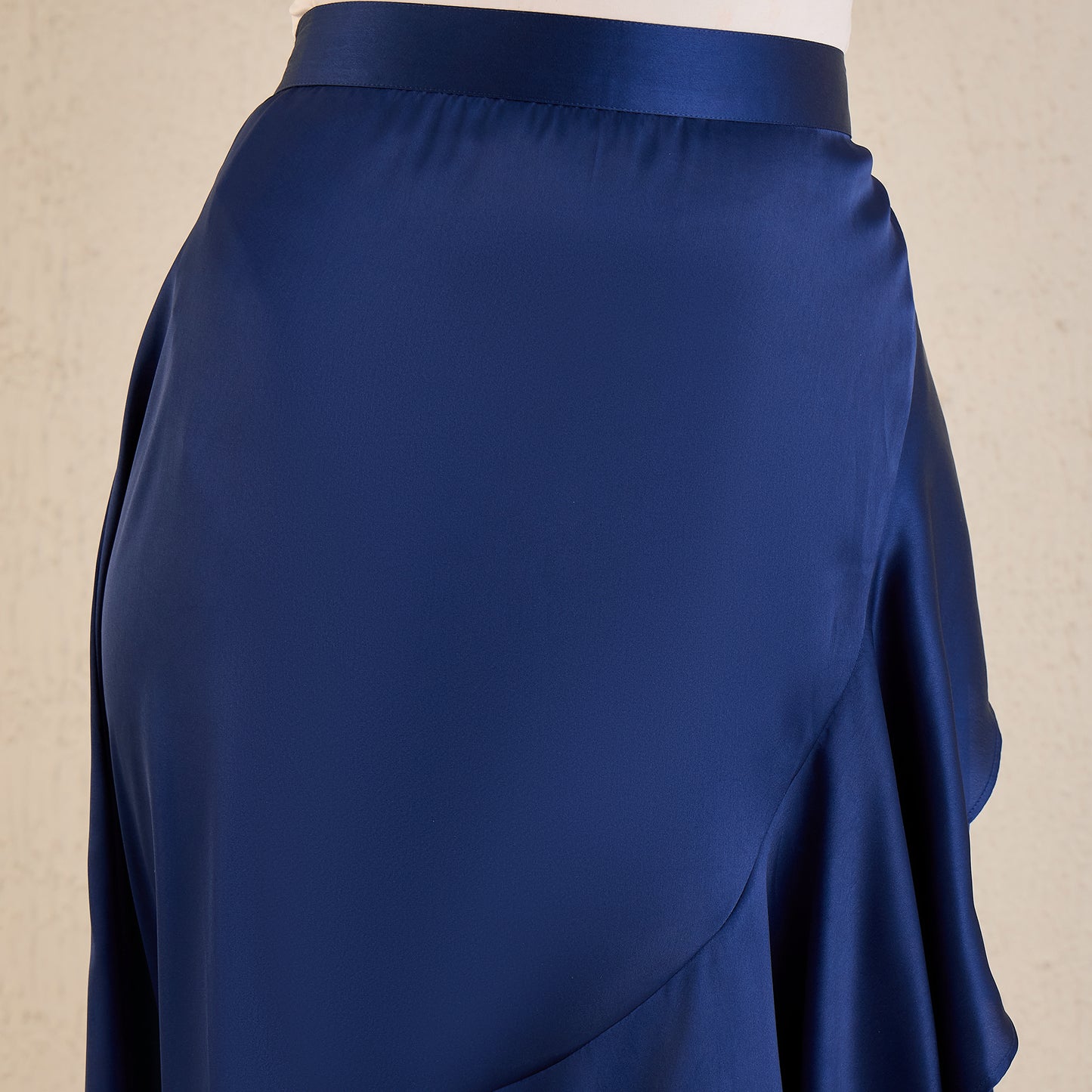 Navy Blue Satin Broad Frill Long Skirt