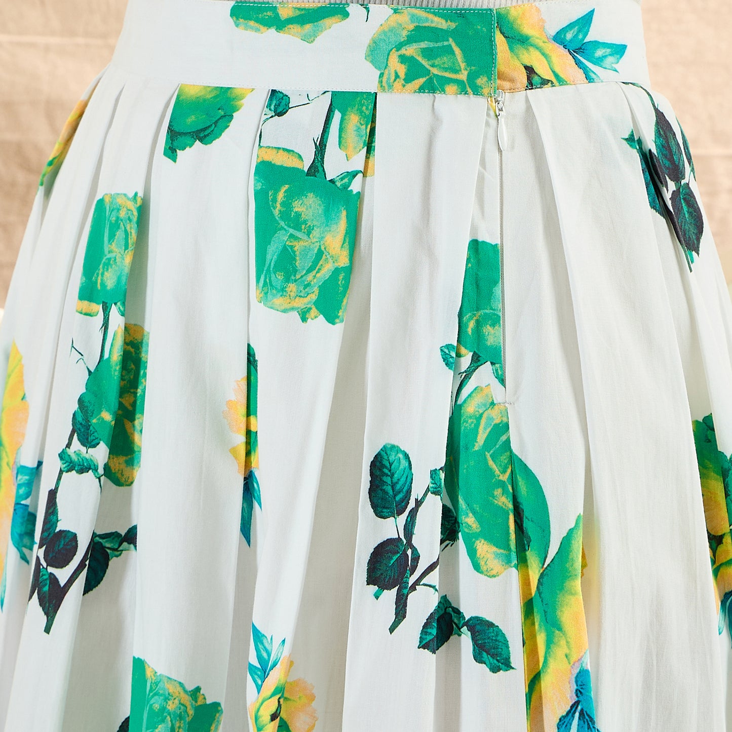 White and Green Floral Long Skirt