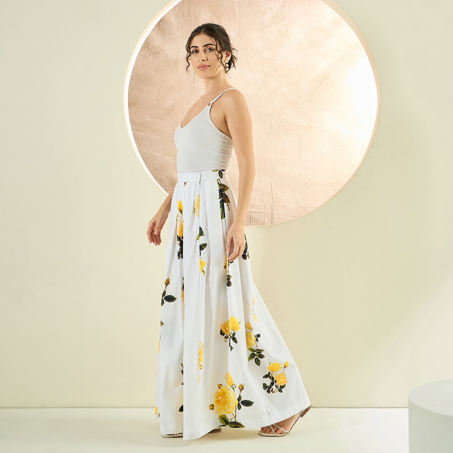 White and Yellow Floral Long Skirt