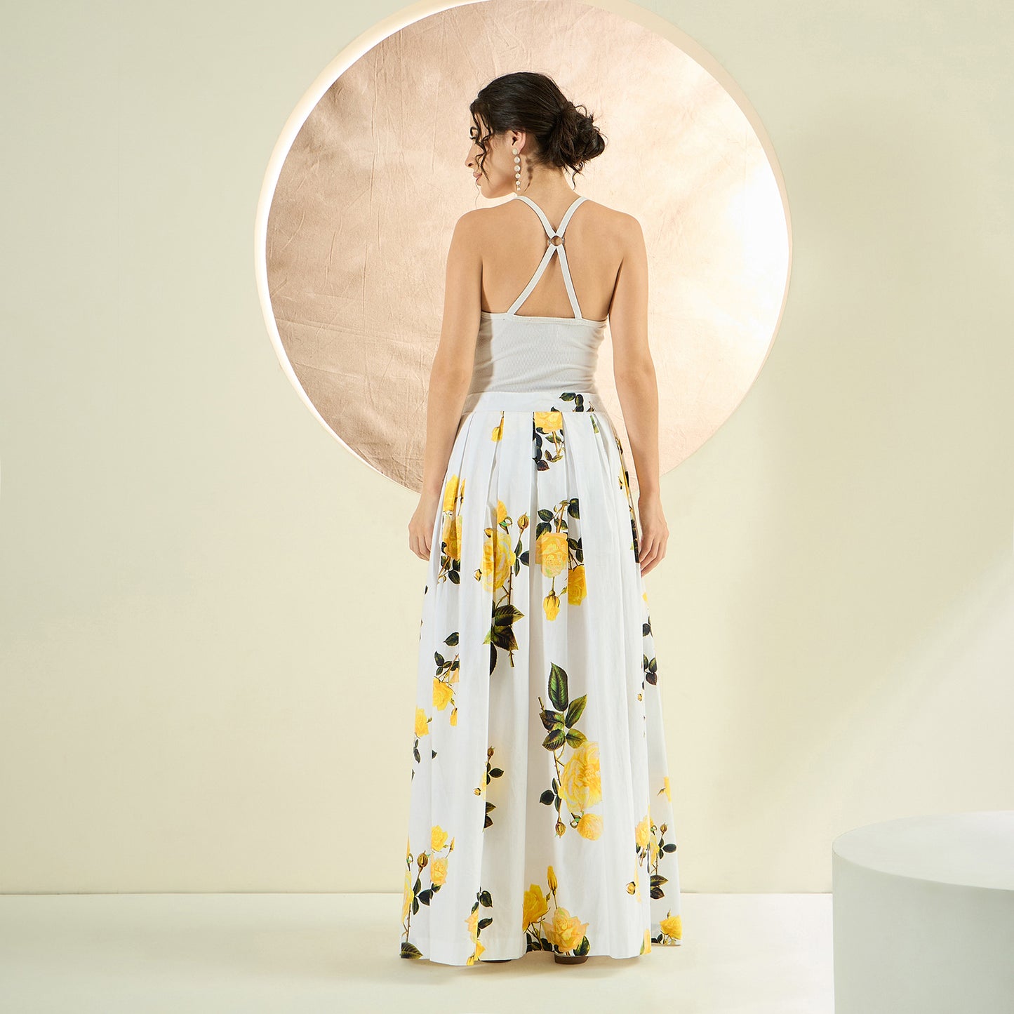 White and Yellow Floral Long Skirt