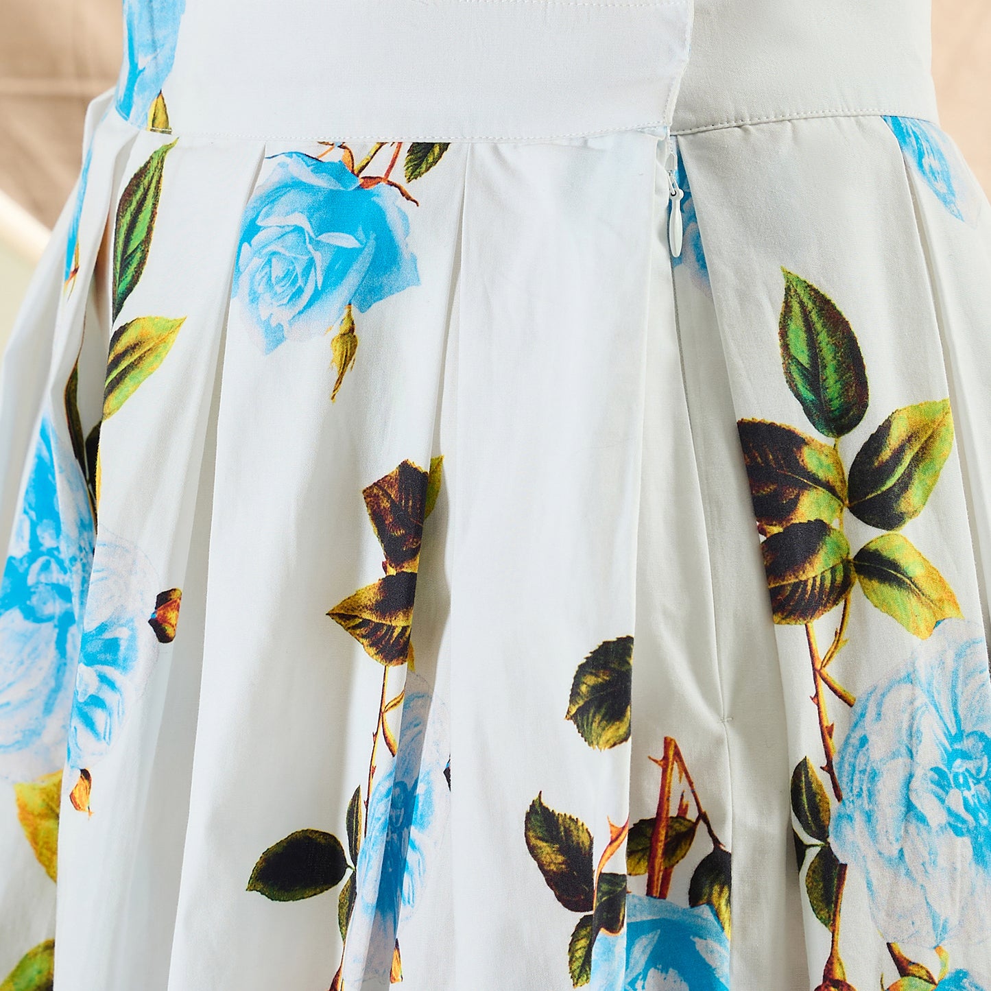 White and Light Blue Floral Long Skirt