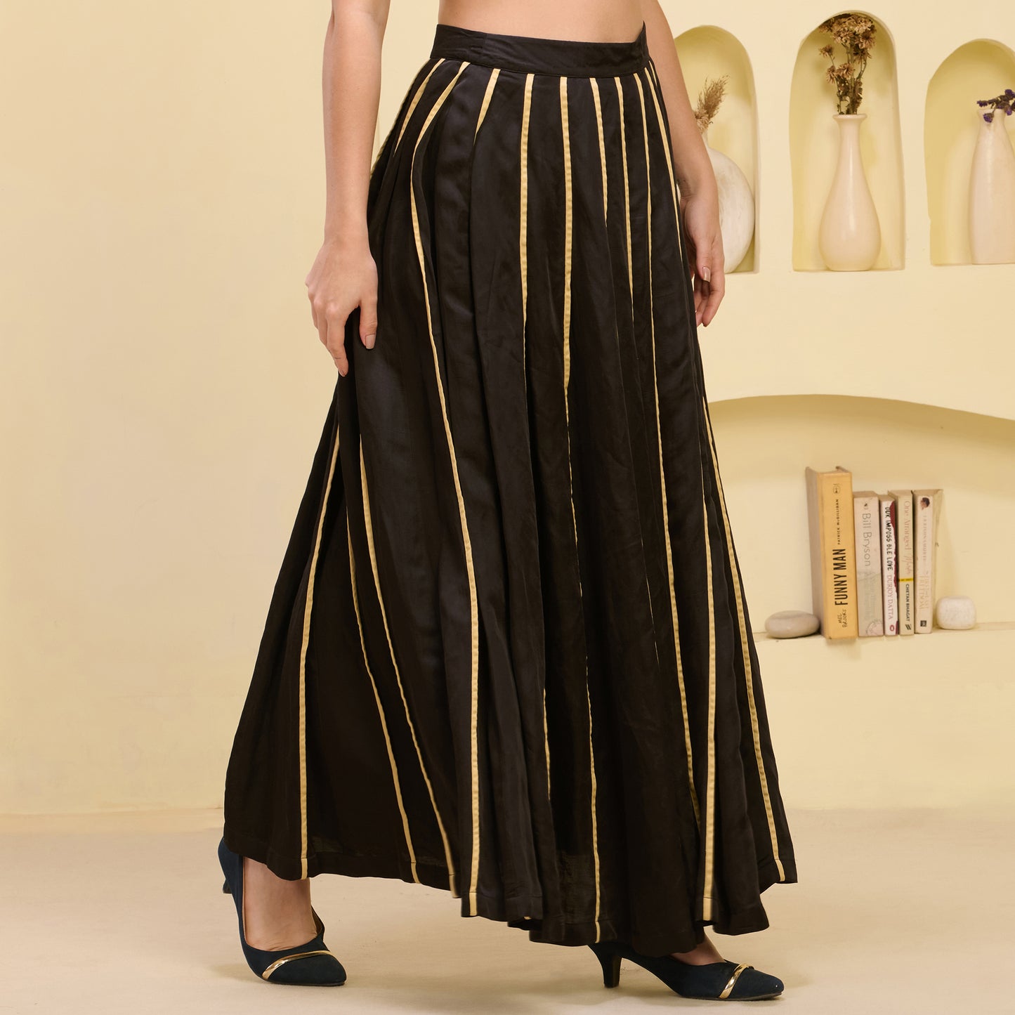 Black and Golden Pleated Skirt