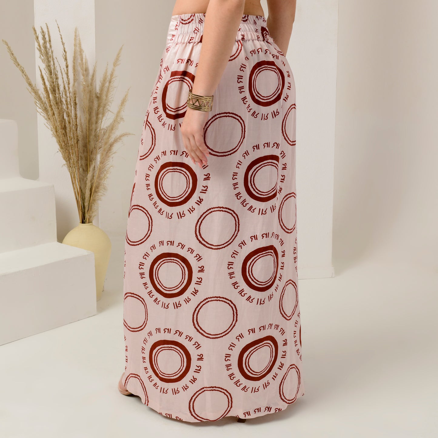 Pink and Red Maa Print Full Length Skirt with Front Slit