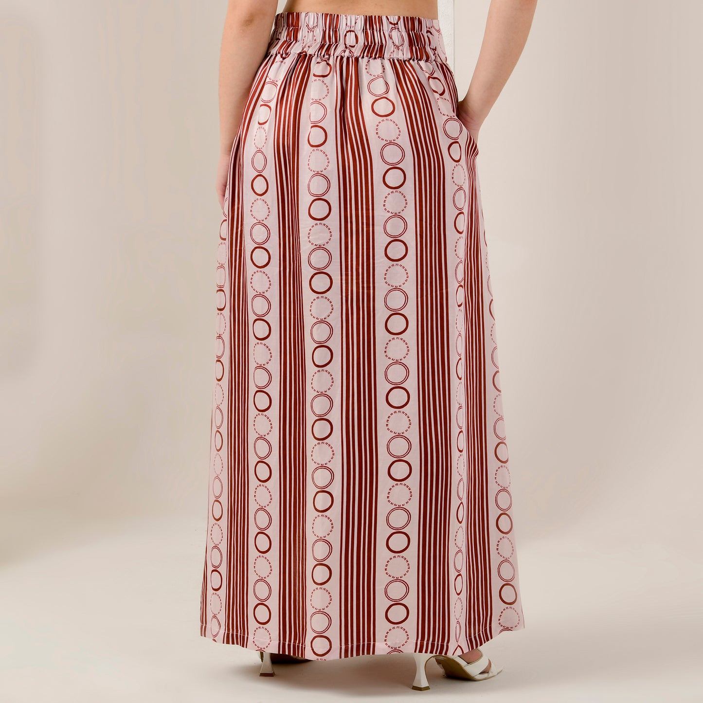 Pink and Red Powerful Stripe Print Full Length Skirt with Front Slit