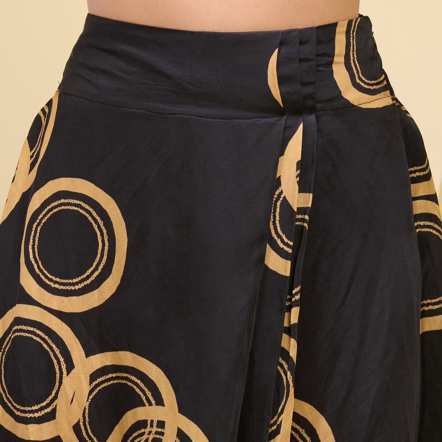 Black and Golden Powerful Print Full Length Skirt with Front Slit