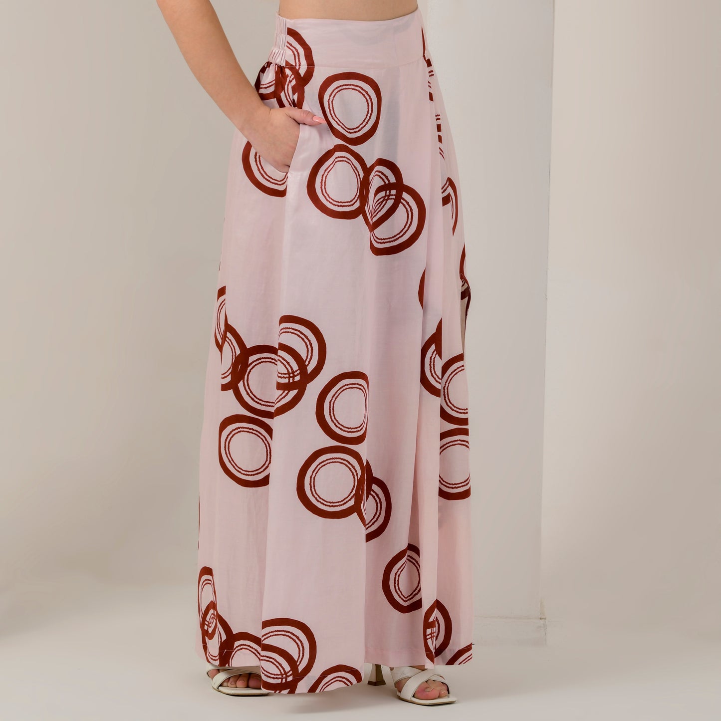 Pink and Red Powerful Print Full Length Skirt with Front Slit